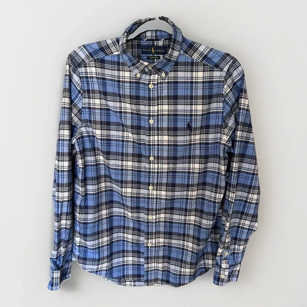Ralph Lauren Polo Boy’s Plaid  Button-Down Shirt Blue Size XL 18-20 Preppy Pony